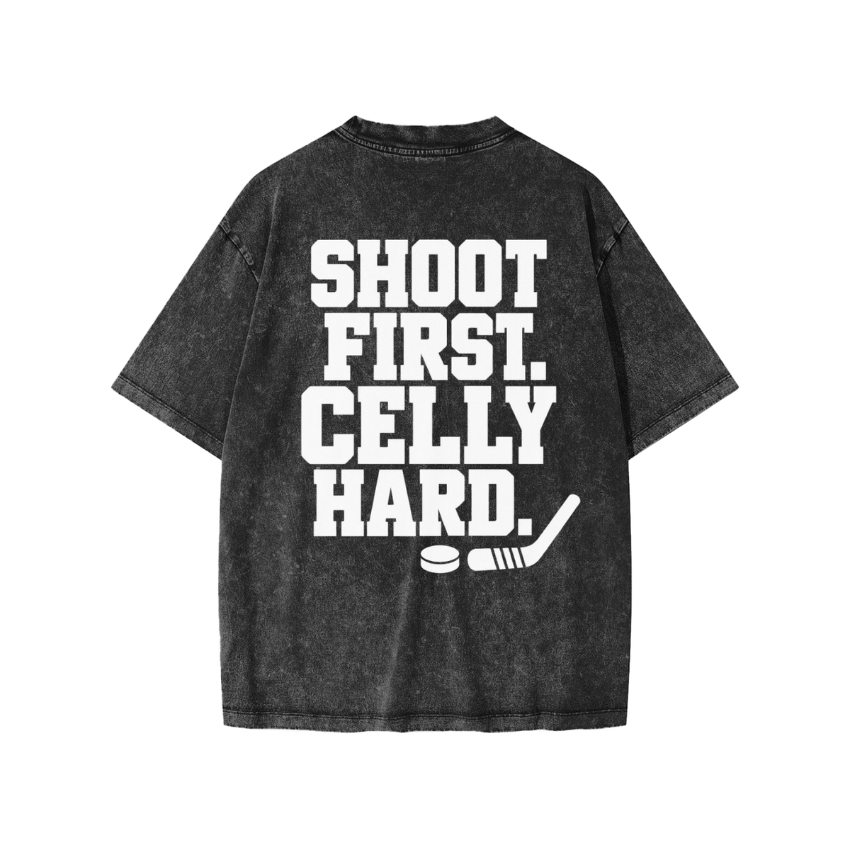 Shoot First. Celly Hard. Youth Snow-Washed Tee