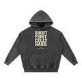 Women’s Shoot First. Celly Hard. Snow-Wash Oversized Hoodie — Black