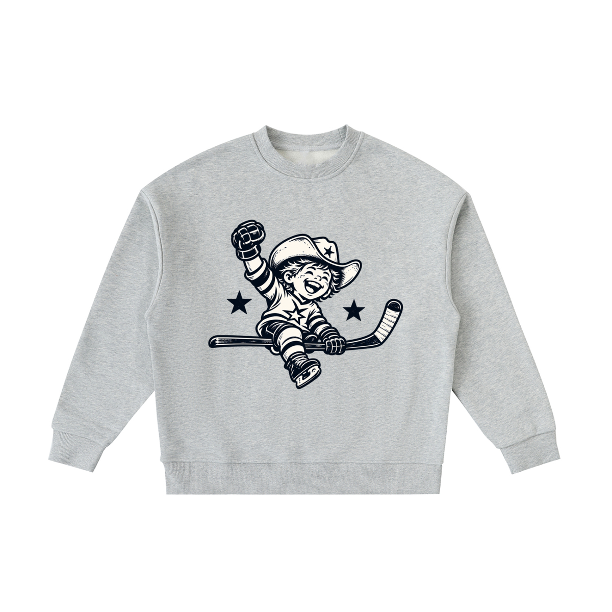 Shoot First. Celly Hard. Youth Fleece Crewneck — Flower Grey