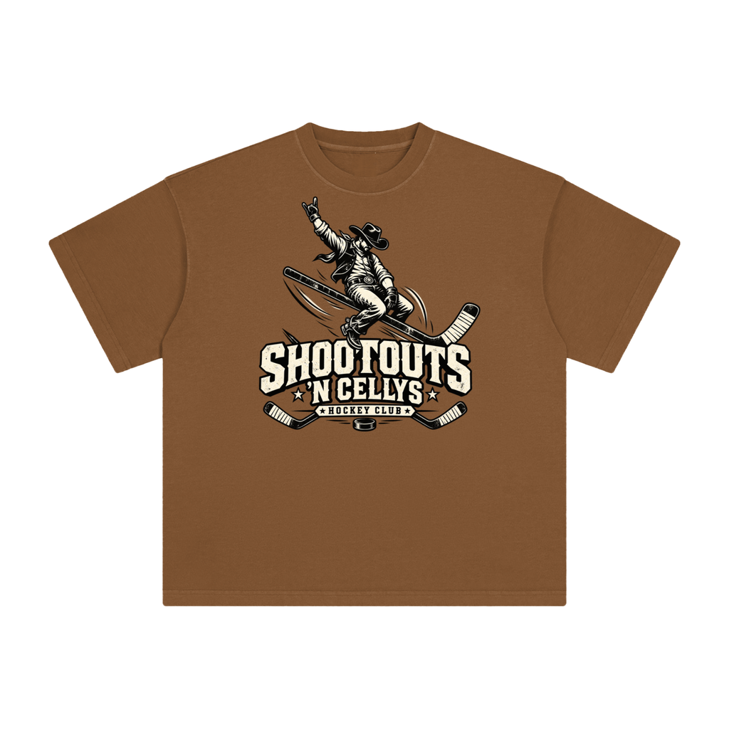 Shootouts ’N Cellys Men’s Vintage Washed Tee — Coffee